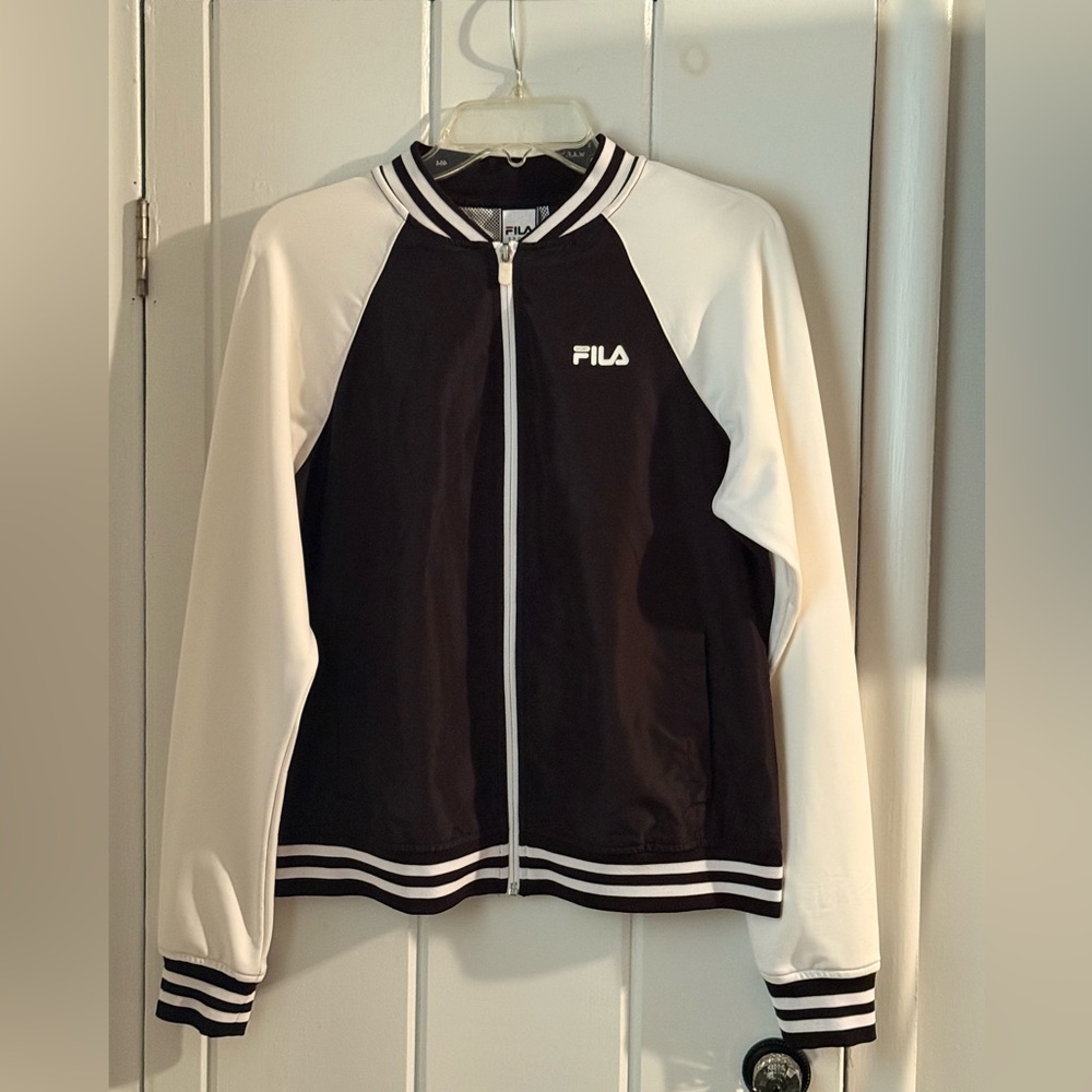 FILA Black & White Varsity-Style Zip Jacket